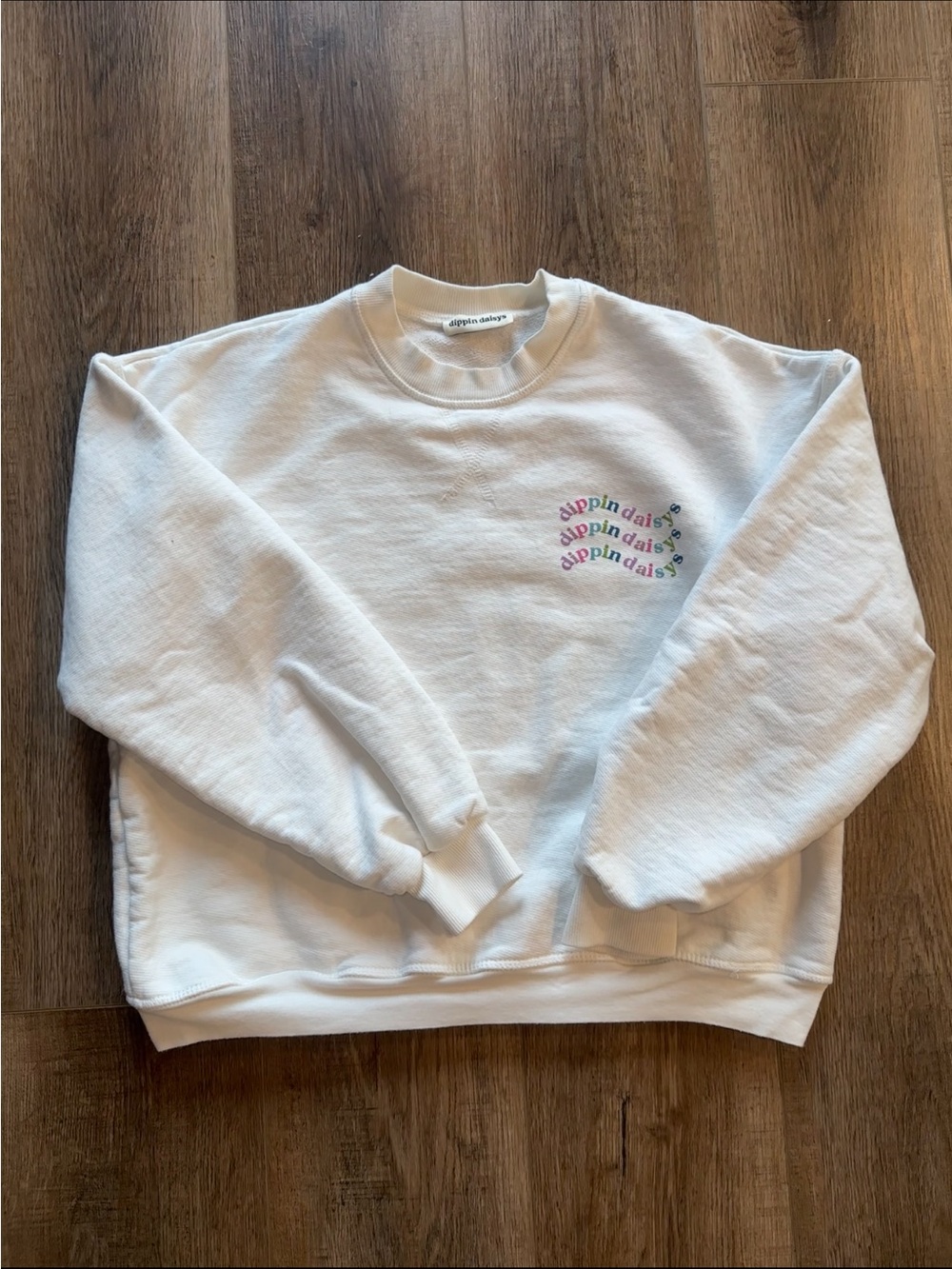 Dippin' Daisy's White Crewneck with Rainbow Logo